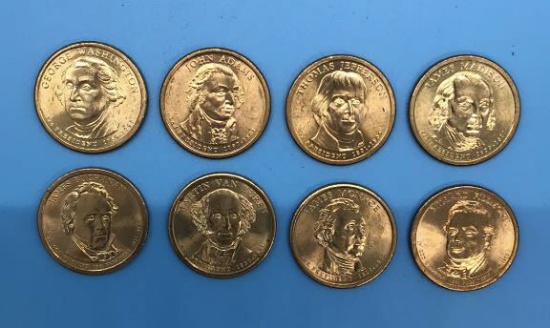 (8) U. S. Mint Presidential Dollar Coins, Golden