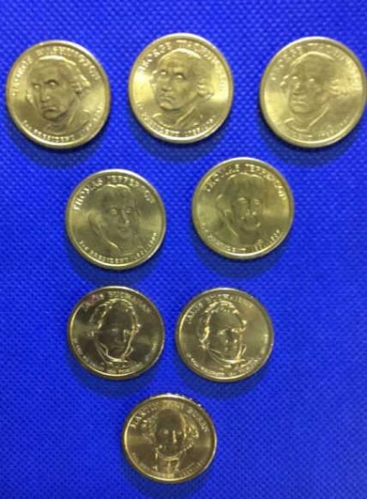 (8) U. S. Mint Presidential Dollar Coins, Golden