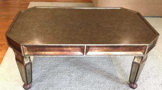 Coffee Table, Antique Silver with Bronze Trim,