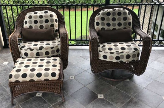 (2) Outdoor Wicker Rocking/Swivel Chairs