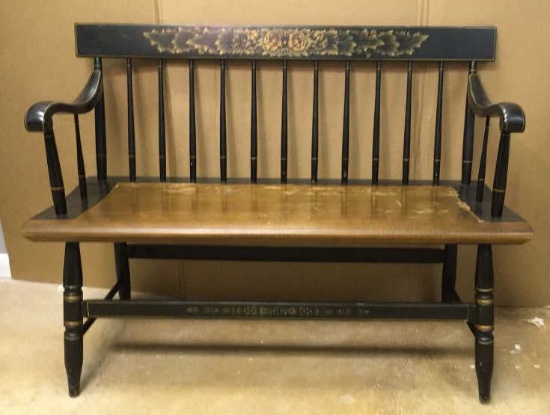 Antique Hitchcock Deacon’s Bench with Stenciling, 42" Wide
