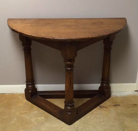 Vintage Oak Demi Lune Table--36" x 18", 29" High