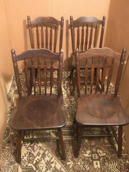 Set of (4) Vintage Spindle Back Dining Chairs