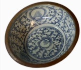 Antique Chinese Blue and White Pottery Bowl,