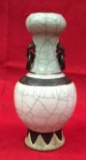 Chinese Crackle Vase with (2) Brass Handles--