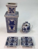 (4) Chinese Decorative Blue & White Ceramic Items