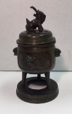 Antique Bronze Chinese Incense Burner--Signed,