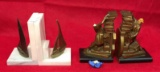 (2) Pair of Bookends:  Marble & Brass Sail Boat  &