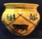 Yellow and Gold Ceramic Vase/Planter with Bear