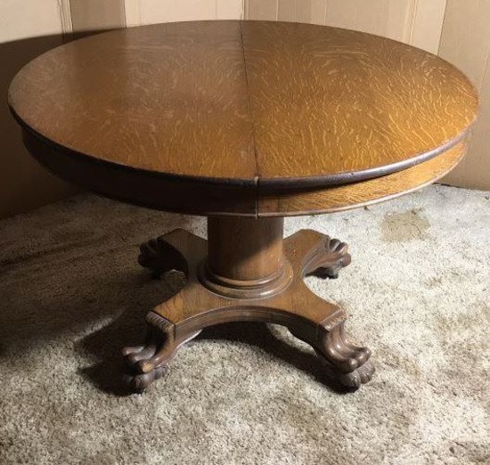 Antique Oak Dining Table with Pedestal Base and