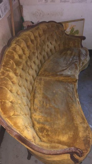 Curved Sofa with Carved Hardwood Frame, Tufted