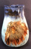 Native American Style Pottery Vase with Feathers