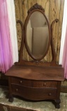 Antique Oak Serpentine Front Dresser with Oval