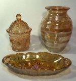 Assorted Vintage Iridescent Marigold Glassware: