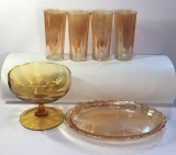 Assorted Vintage Glassware: (4) Glasses; Amber