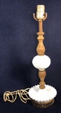 Vintage Milk Glass Hobnail and Wood Lamp, 18 3/4