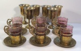 Set of 6 Etched Cranberry Turkish Tea Glasses