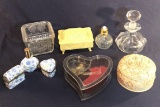 Assorted Vintage Dresser Top Items: Avon Glass