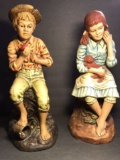 Set of  Boy with Apple and Girl with Puppy