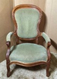 Victorian Upholstered Arm Chair with Carved Walnut