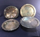 Assorted Silverplated Trays: Etched Footed Cake