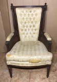 Wooden and Upholstered Chair, Tufted Back, Cane