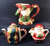 (3) Christmas Serving Items: Santa Teapot (small