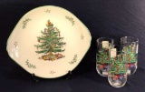 Spode Christmas Tree Handled Plate and (3)