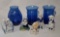 (3) Cobalt Blue Vases & (5) Figurines