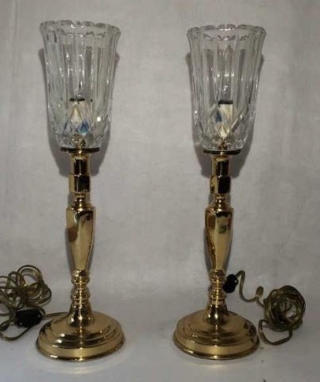 Pair of Brass/Crystal Torchiere Lamps 17.5" each