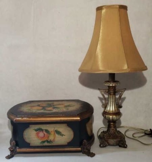 Vanity Lamp 19" Tall & Painted Wooden Box