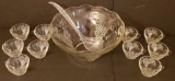 Punch Bowl w/10 Cups and Plastic Ladle (3 cups