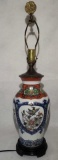Porcelain Vase Lamp w/wooden Base and Brass Finial