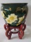 Large Green Floral Fish Bowl Planter on Wooden