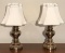 Pair of Brass Lamps with Ivory Shades, 16 1/4’’
