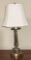 Brass Embossed Lamp with Ivory Shade, 29’’ Tall