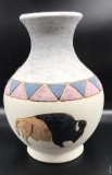 9.5’’ Tall Vase with Bison Design, Made in South