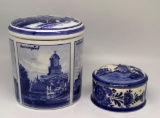 (2) Delft Blue Handpainted Trinket Jars