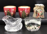 Assorted Christmas Decor and Libbey Bowl: (2)