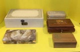 (5) Jewelry Boxes: Wooden Box with Key,