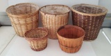 (5) Assorted Wicker Trash Baskets and Flower Pots