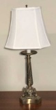 Brass Embossed Lamp with Ivory Shade, 29’’ Tall