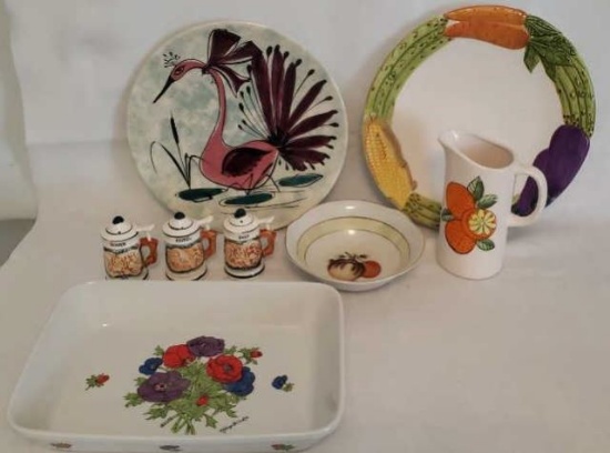 Assorted Painted Serving Dishes, Etc