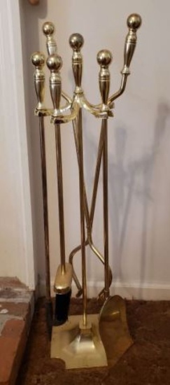 Brass 4-Piece Fireplace Tool Set