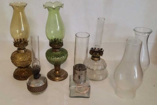 Assorted Oil Lamps & Shades