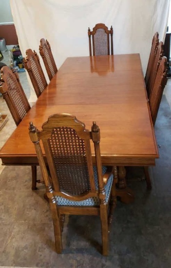 Vintage Rectangular Trestle Dining Table/8 Chairs