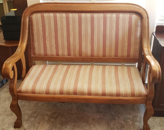 Vintage Empire-Style Upholstered Settee--