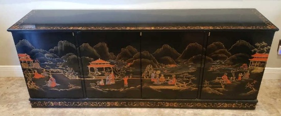 4-Door Black Lacquer Asian-Style Buffet