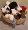 Large Basket of Stuffed Animals, Dog Toys and