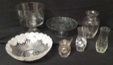 Assorted Glassware: Trifle Bowl, Vases, Footed